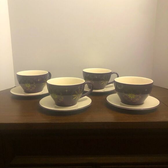 Starbucks Holiday 2006 Coffee Set Of 4 Plum Purple White Cup Saucer Mug